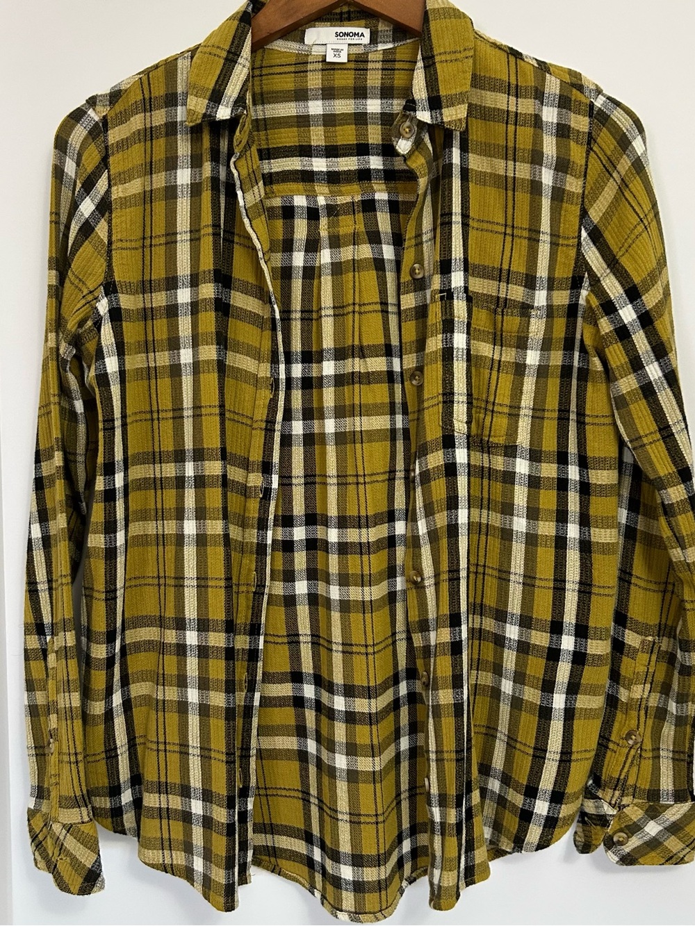 Sonoma Olive-Yellow Plaid Long-Sleeve Button-Up Shirt
